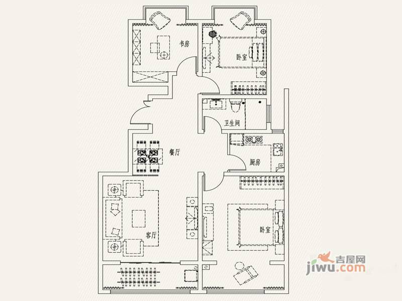 苏秦景园四季3室2厅1卫127㎡户型图