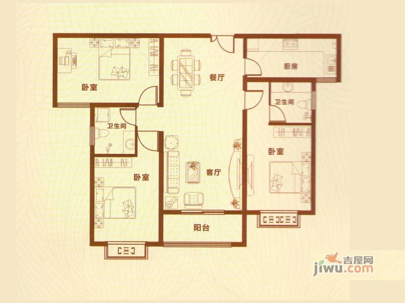 东城府邸3室2厅2卫132.1㎡户型图