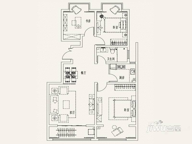 苏秦景园四季3室2厅1卫127㎡户型图