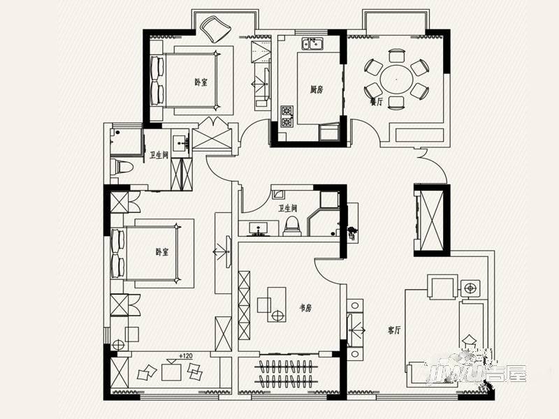 苏秦景园四季3室2厅2卫160㎡户型图