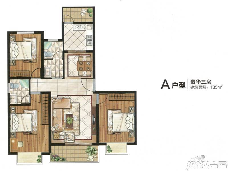 恒隆广场3室2厅2卫139㎡户型图