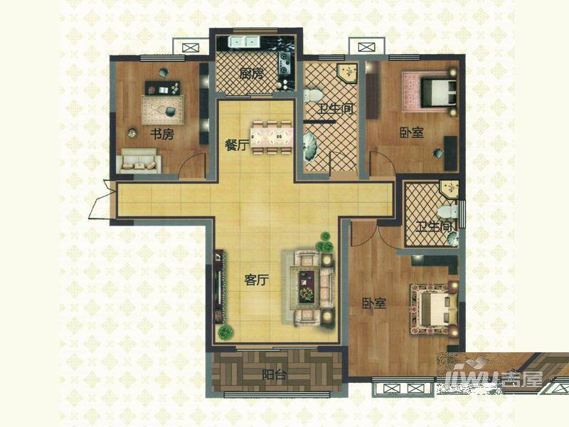 盛世天骄3室2厅2卫136㎡户型图