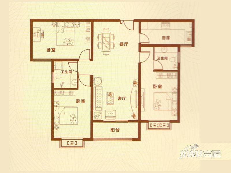 东城府邸3室2厅2卫132.1㎡户型图