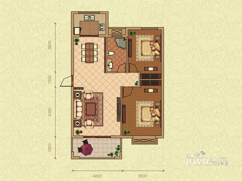 天鹅湾2室2厅1卫户型图