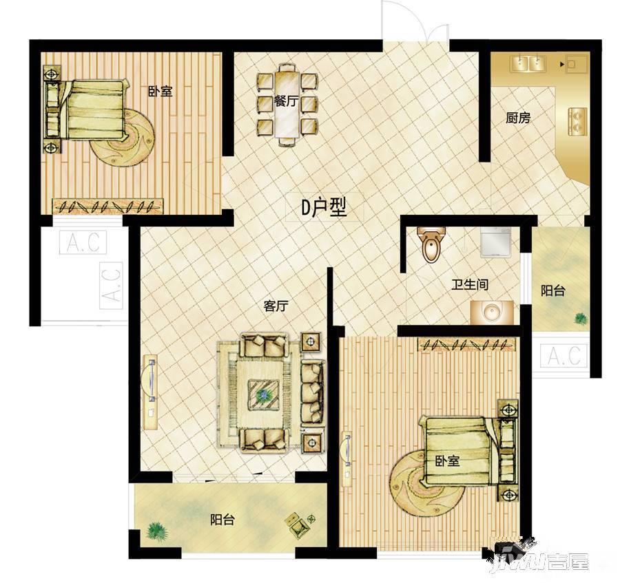 建业壹号城邦2室2厅1卫89㎡户型图