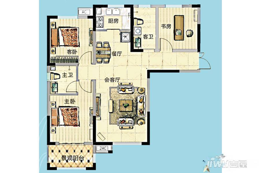 复兴社区3室2厅2卫114㎡户型图