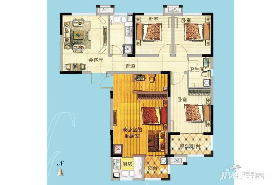 复兴社区4室2厅2卫136.5㎡户型图