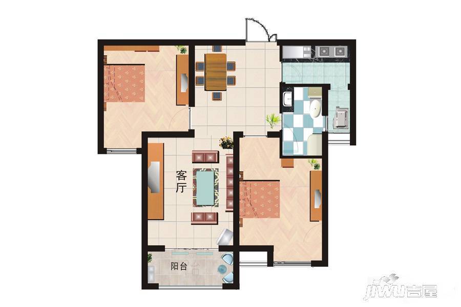 盛元·第壹城2室2厅1卫95㎡户型图