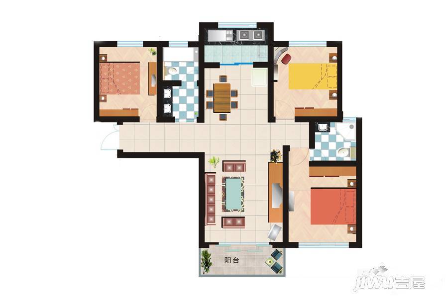 盛元·第壹城3室2厅2卫135㎡户型图