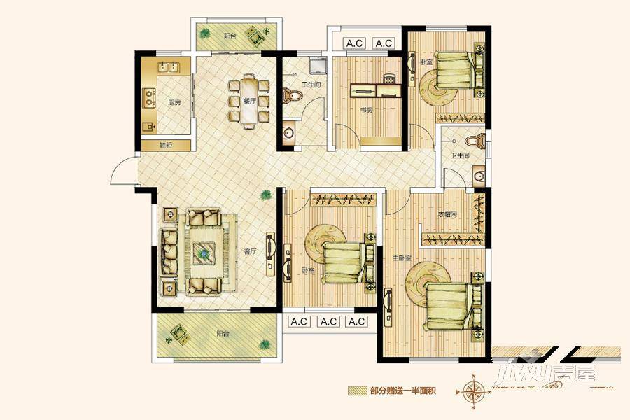 建业壹号城邦3室2厅2卫128㎡户型图