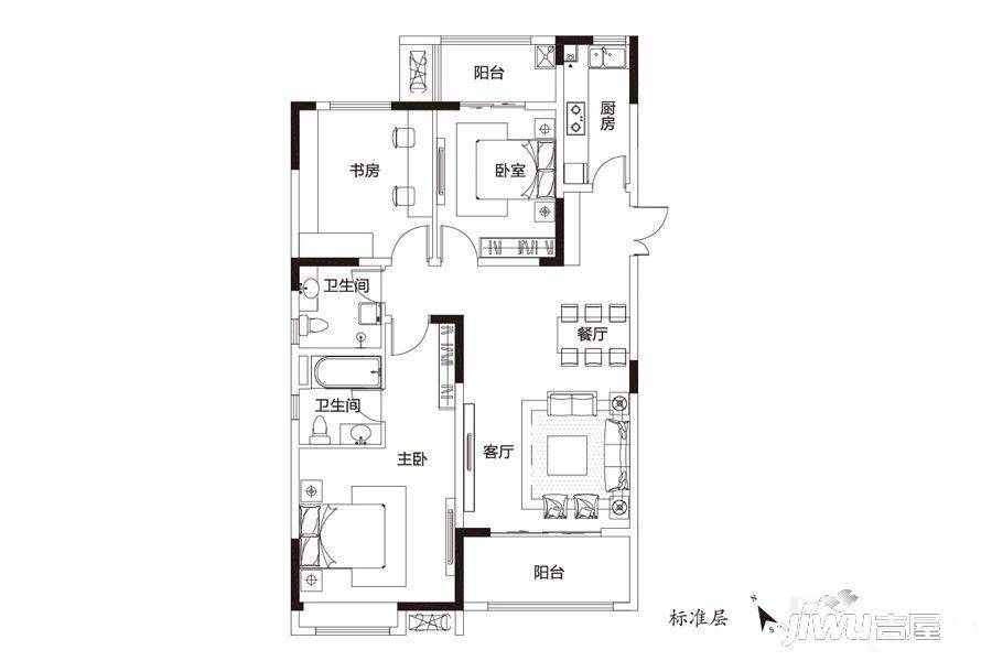 建业联盟新城3室2厅2卫115㎡户型图