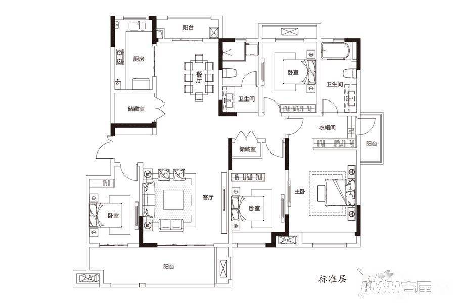 建业联盟新城4室2厅2卫170㎡户型图