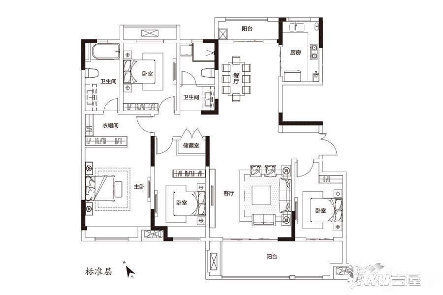 建业联盟新城4室2厅2卫170㎡户型图