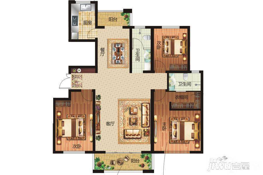 建业森林半岛3室2厅2卫135㎡户型图