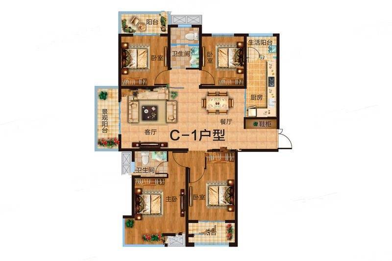 博丰明钻4室2厅2卫166.1㎡户型图