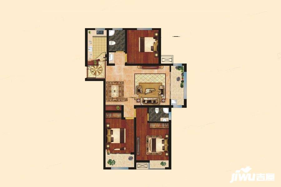 合鑫中央公园3室2厅2卫126㎡户型图