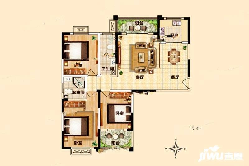 锦语天权3室2厅2卫143.9㎡户型图