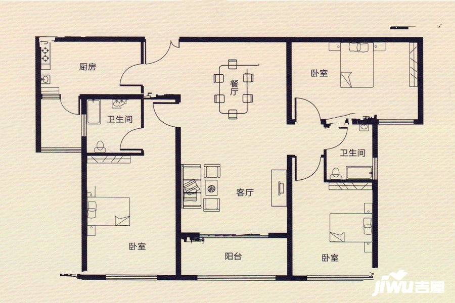 安和苑3室2厅2卫124㎡户型图