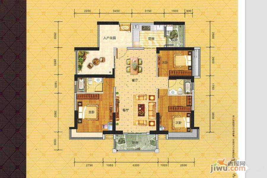 帝景豪庭商铺3室2厅2卫135㎡户型图