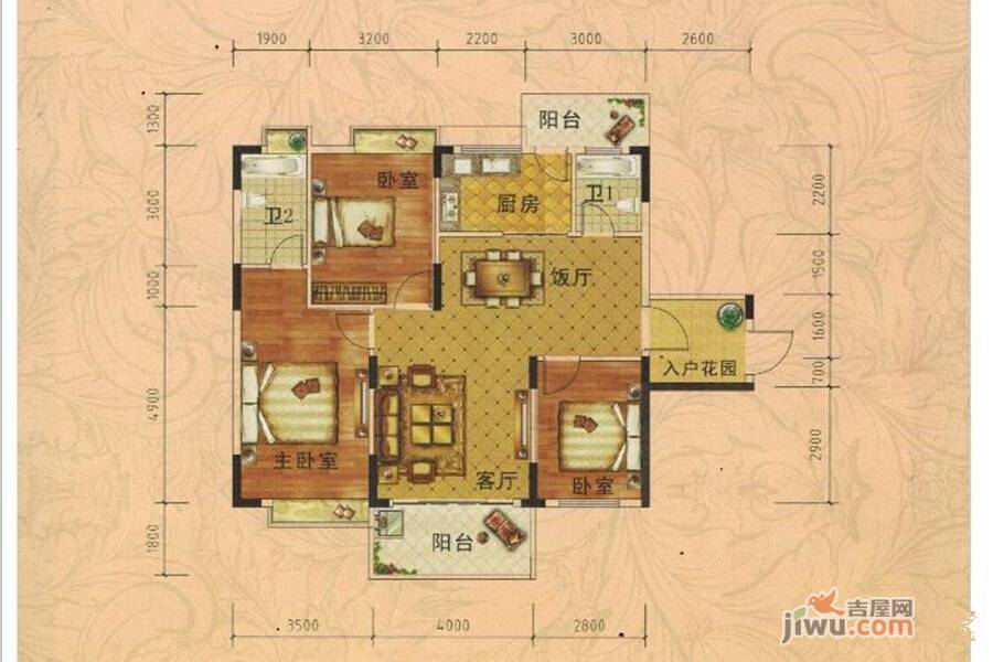 华海雅居3室2厅2卫116㎡户型图