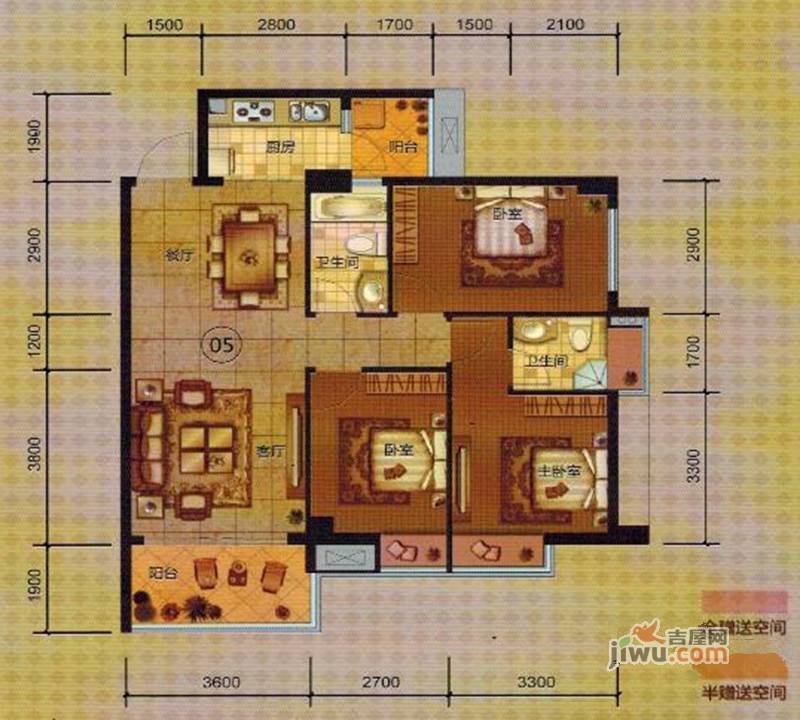 铭海新城3室2厅2卫106.8㎡户型图