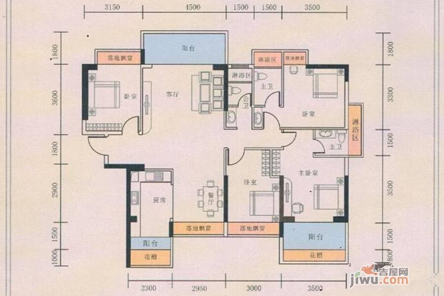 东信时代广场4室2厅3卫143㎡户型图