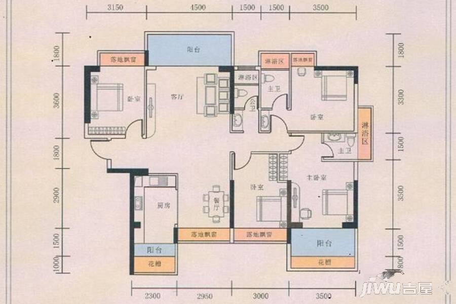 东信时代广场4室2厅3卫143㎡户型图