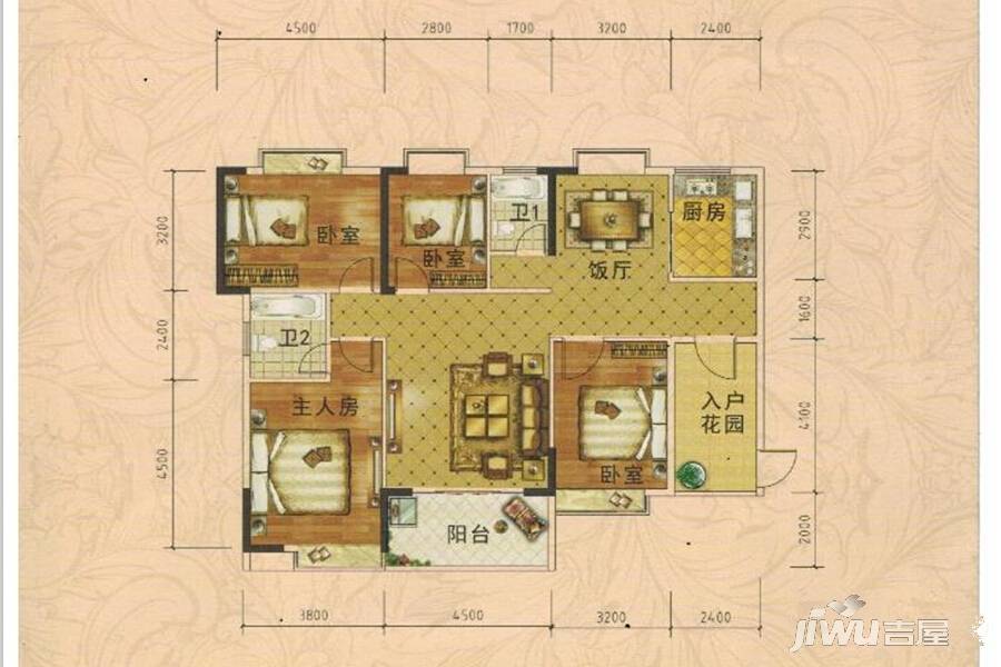 华海雅居4室2厅2卫143㎡户型图