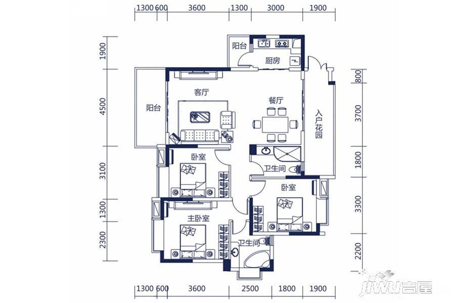 滨海湾一号3室2厅2卫137.9㎡户型图