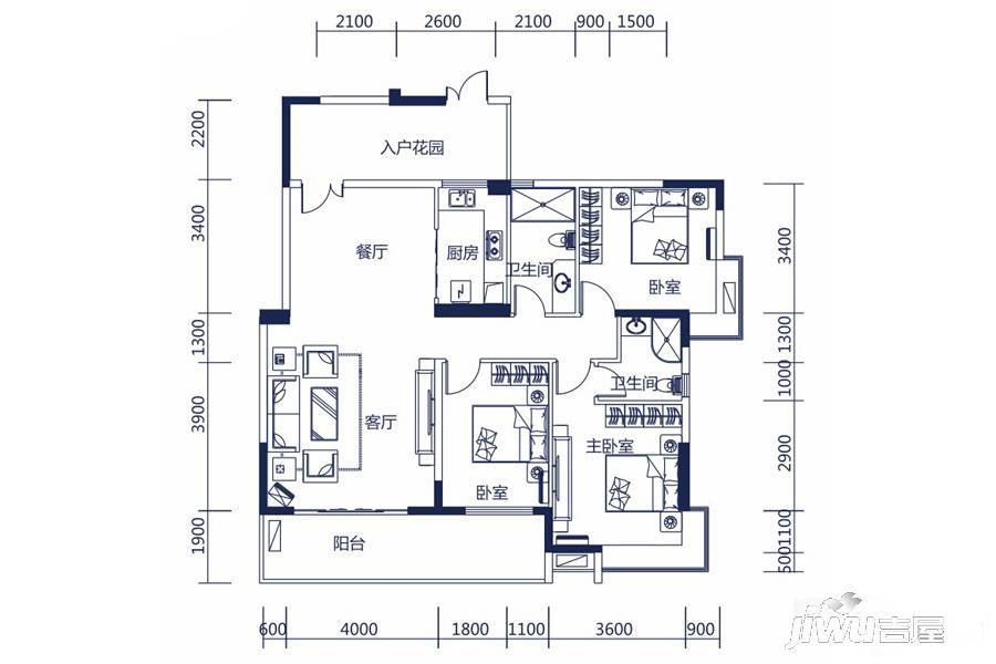 滨海湾一号3室2厅2卫140.4㎡户型图