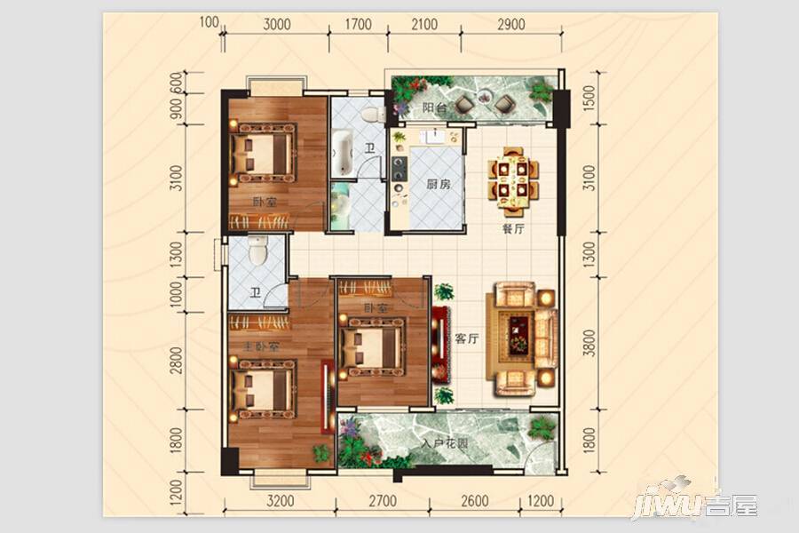 腾龙苑3室2厅2卫115㎡户型图