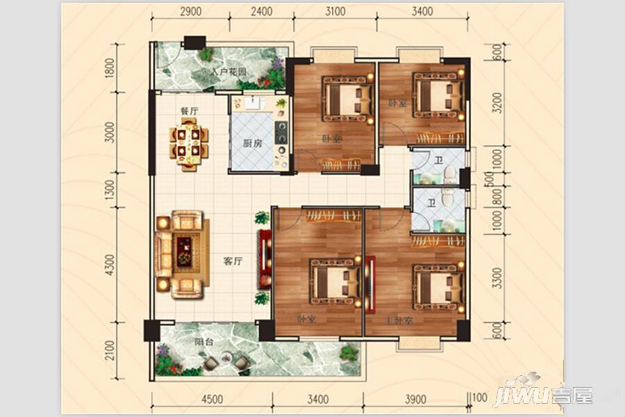 腾龙苑4室2厅2卫147㎡户型图