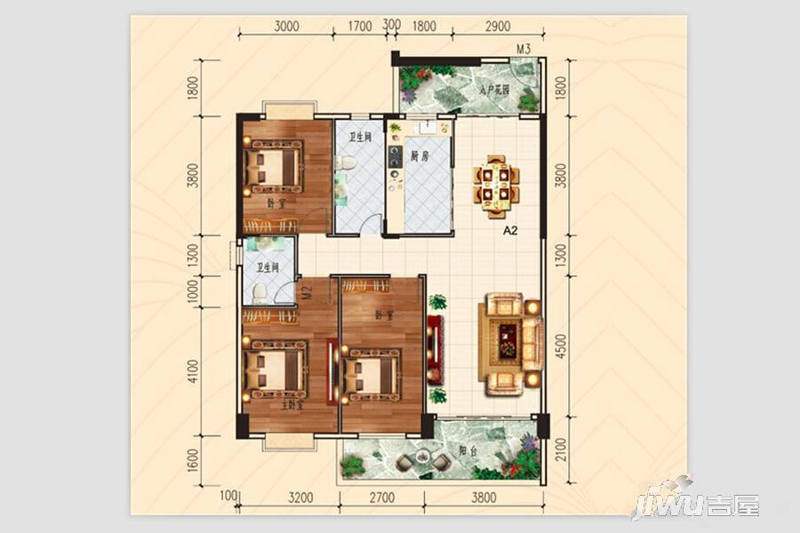 腾龙苑3室2厅2卫124㎡户型图