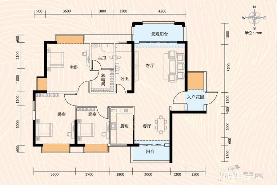 东方绿洲3室2厅2卫115.3㎡户型图