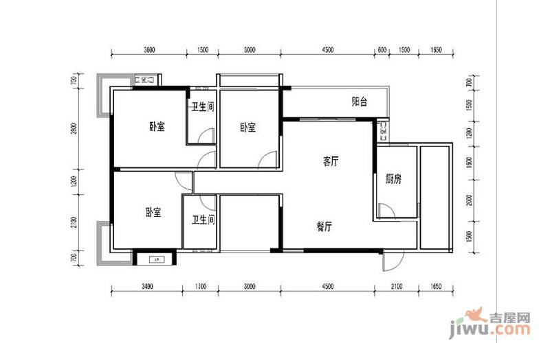 兰乔圣菲3室2厅2卫118㎡户型图