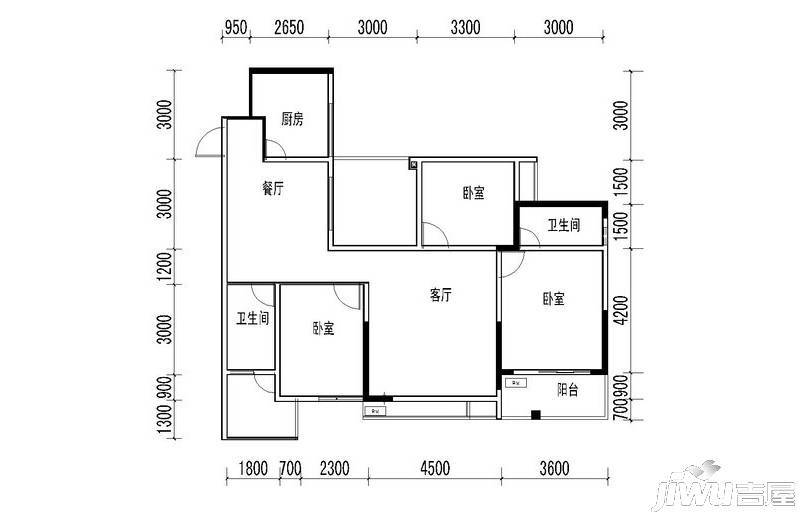 兰乔圣菲3室2厅2卫117.2㎡户型图