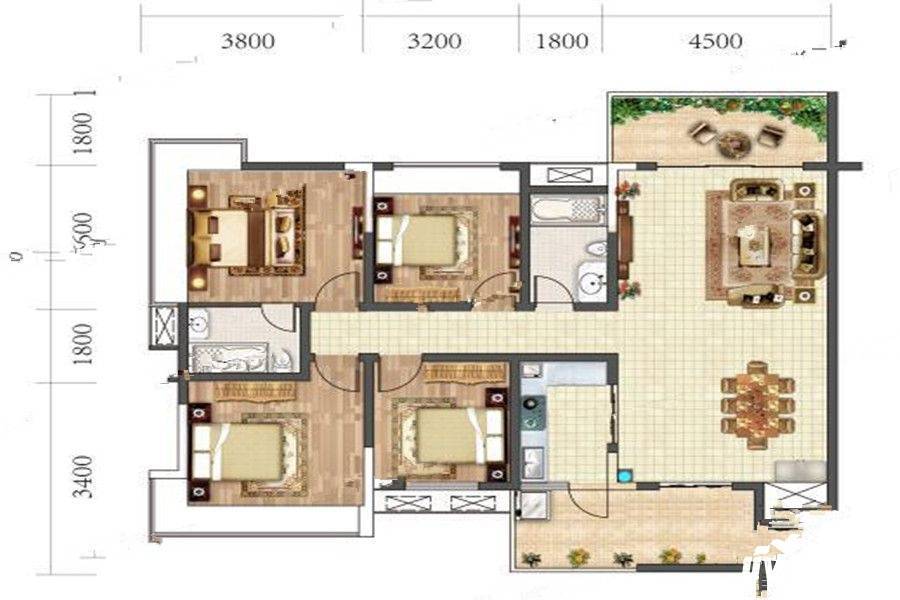 理想20194室2厅2卫142.6㎡户型图