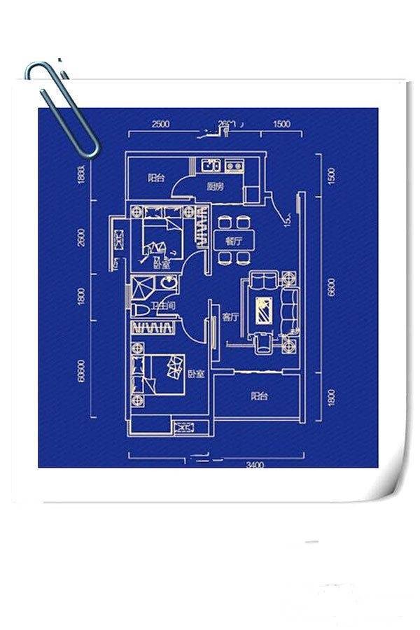 城东国际富丽城2室2厅1卫73.5㎡户型图