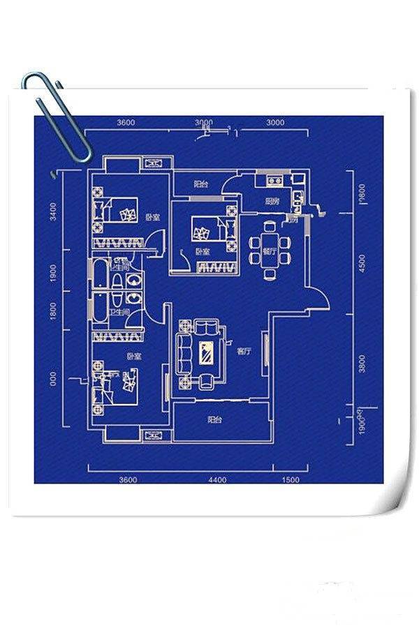 城东国际富丽城3室2厅2卫121.7㎡户型图