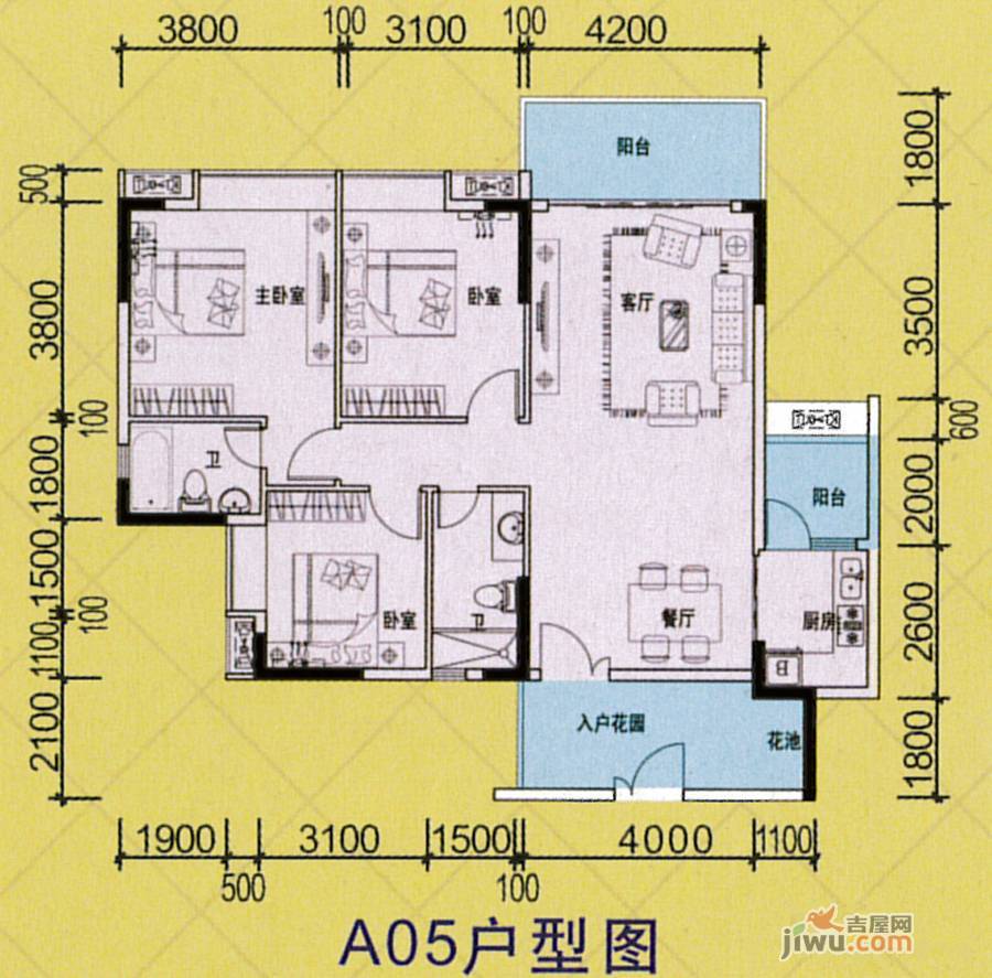 鸿基豪苑3室2厅2卫户型图