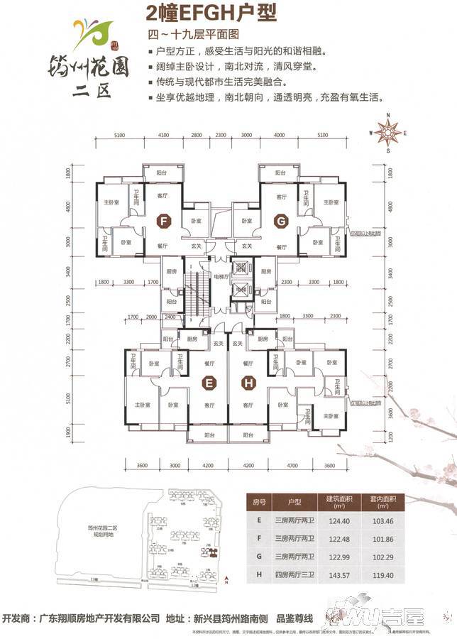 翔顺筠州花园二区4室2厅3卫143.6㎡户型图