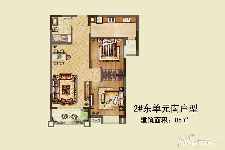 中国铁建东来尚城2室1厅1卫85㎡户型图