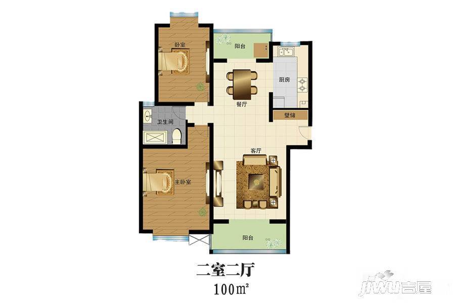 龙都红星广场2室2厅1卫100㎡户型图