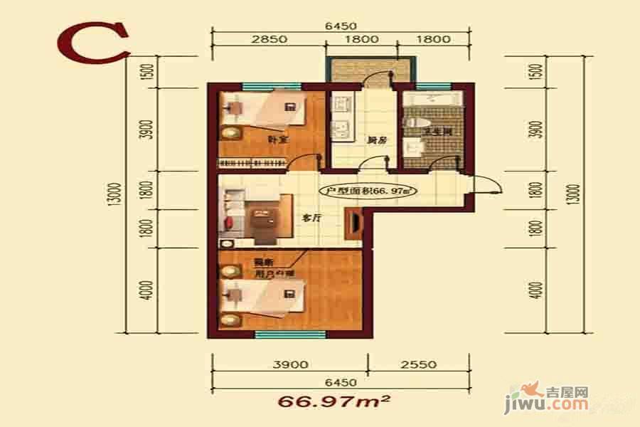 六禾新城2室1厅1卫67㎡户型图