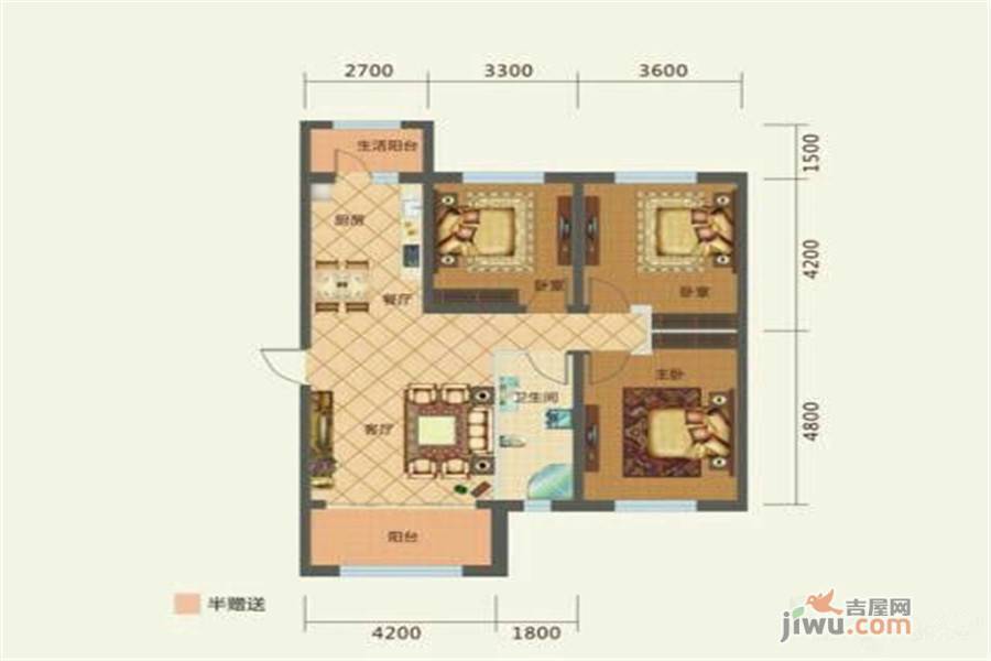 泰宇城市花园3室2厅1卫户型图