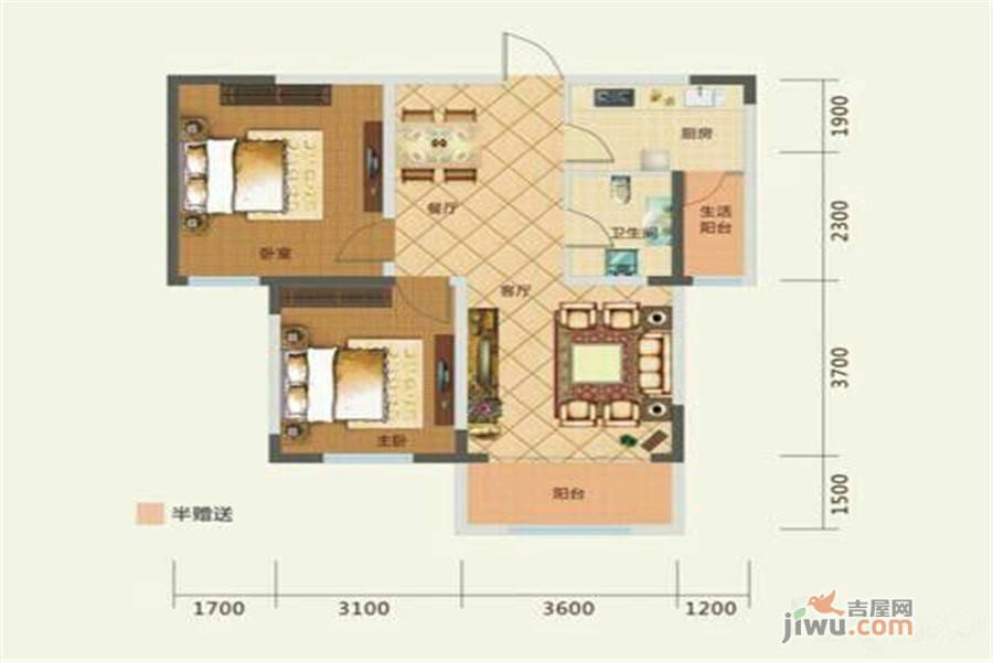 泰宇城市花园2室2厅1卫户型图