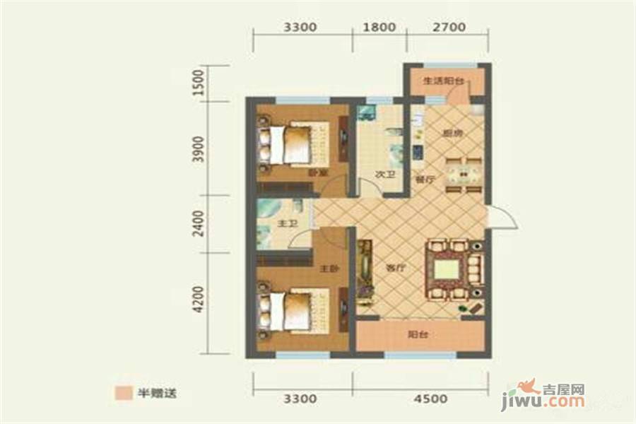 泰宇城市花园2室2厅1卫户型图