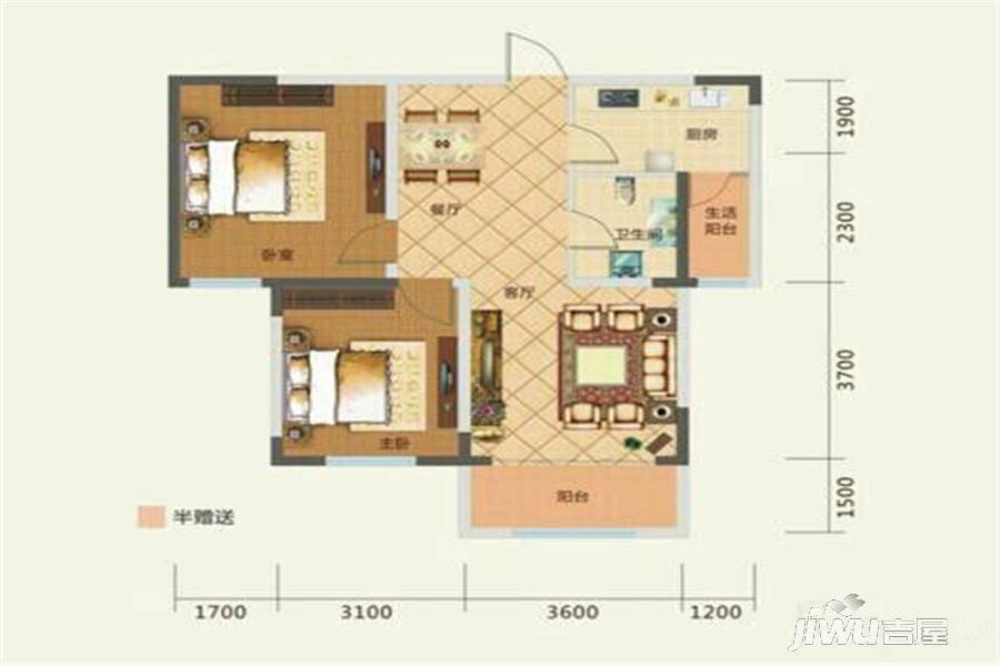 泰宇城市花园2室2厅1卫户型图