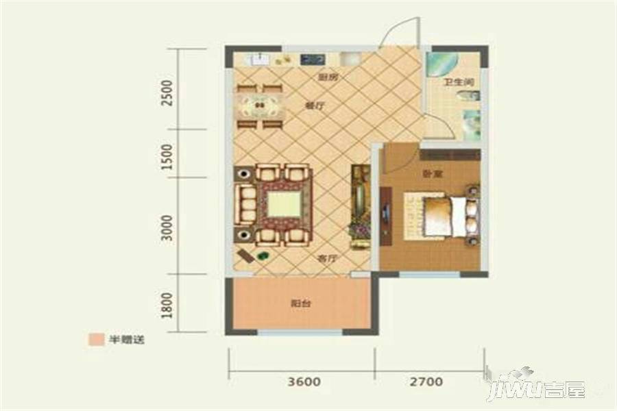 泰宇城市花园1室1厅1卫户型图