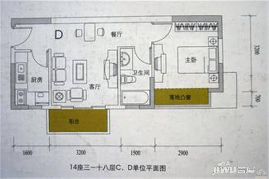 锦秀江南2室1厅1卫户型图